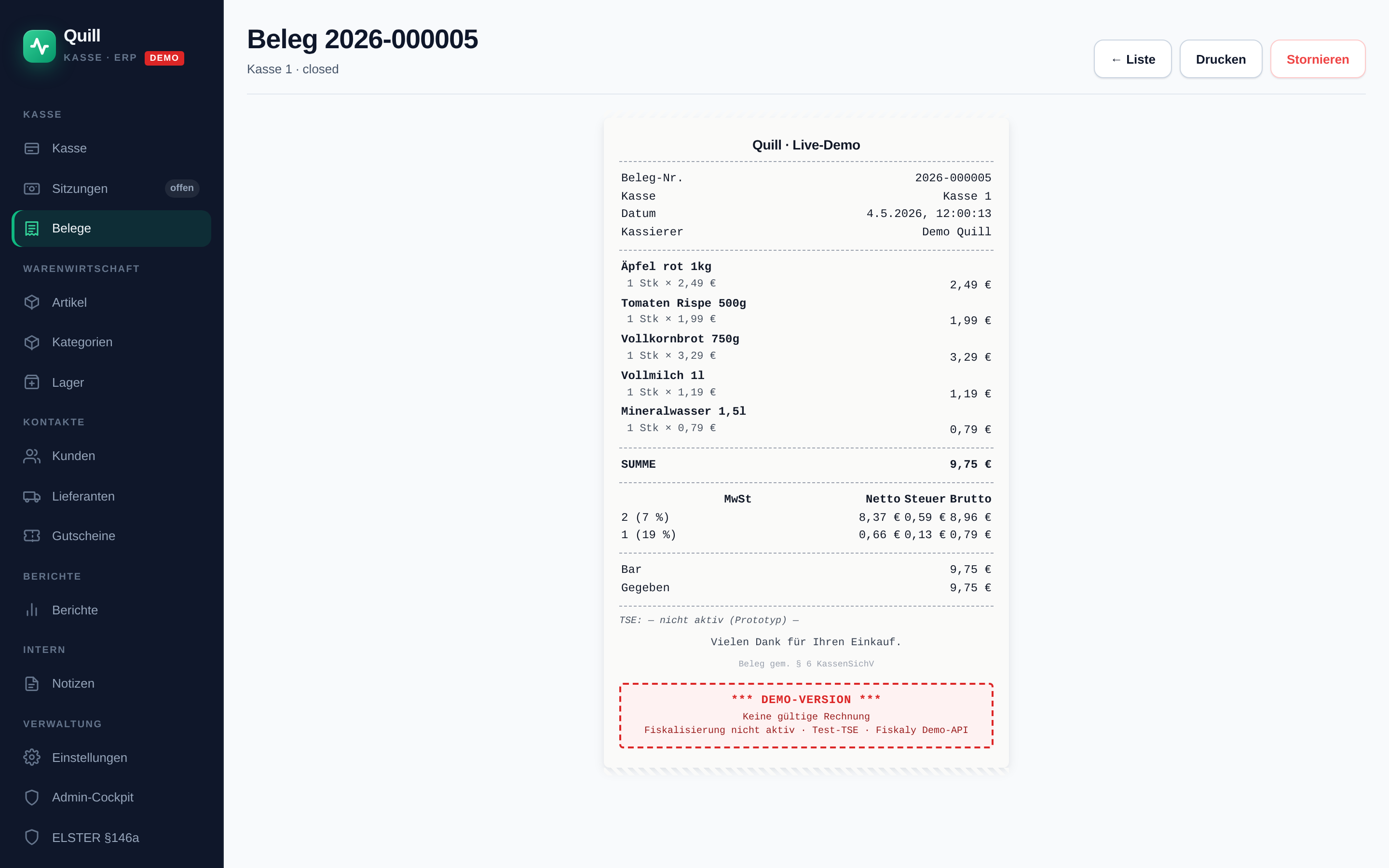 Quill Getränkemarkt — echte App-Ansicht