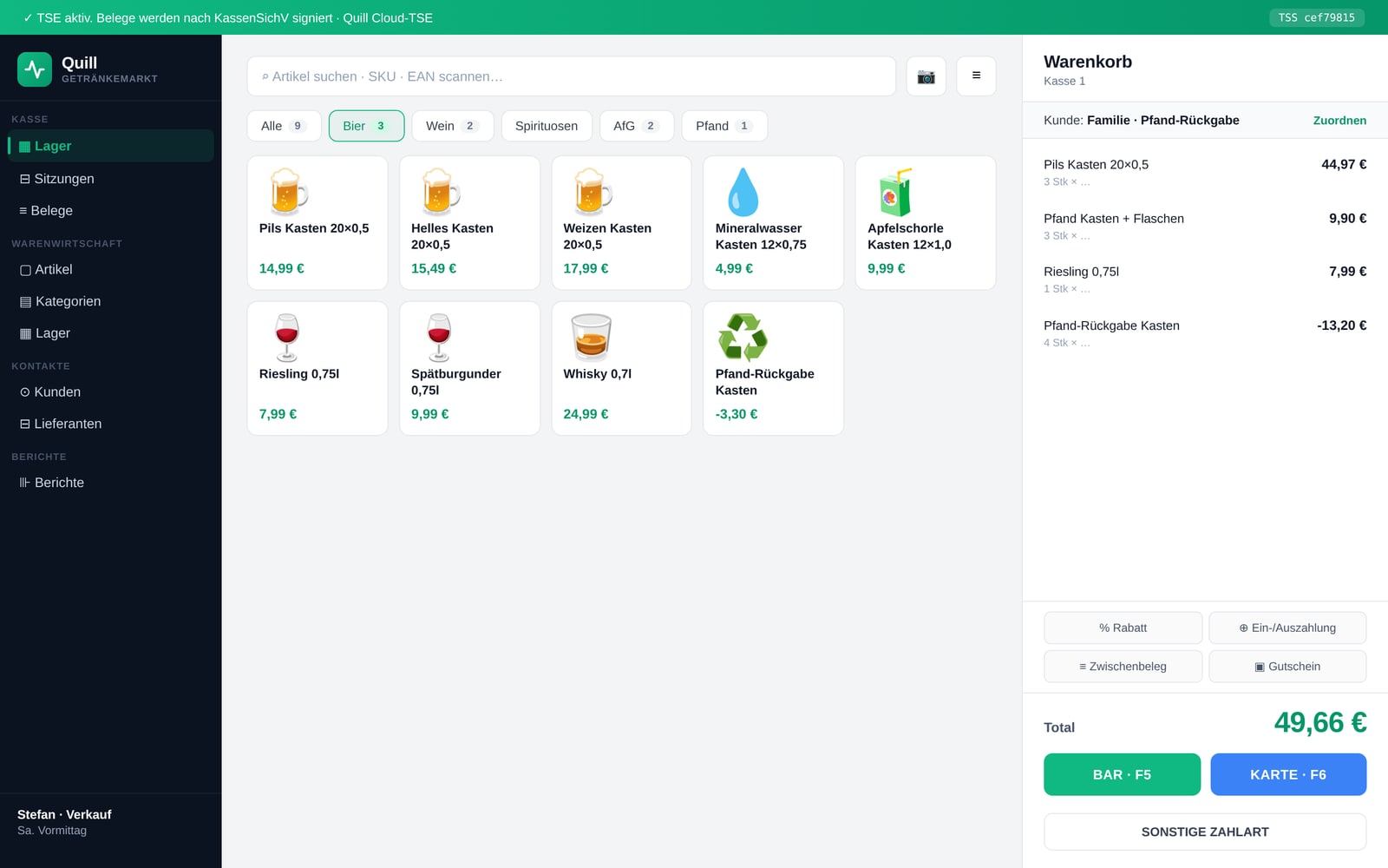 Quill Getränkemarkt — echte App-Ansicht