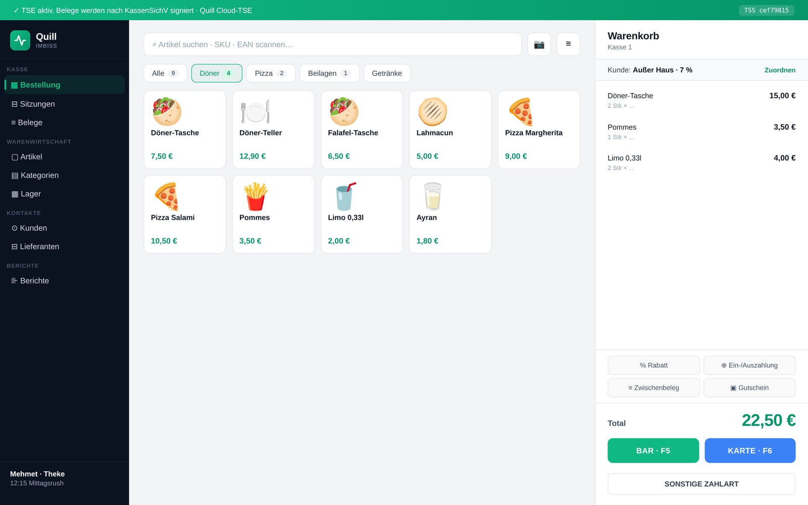 Quill Imbiss & Foodtruck — echte App-Ansicht