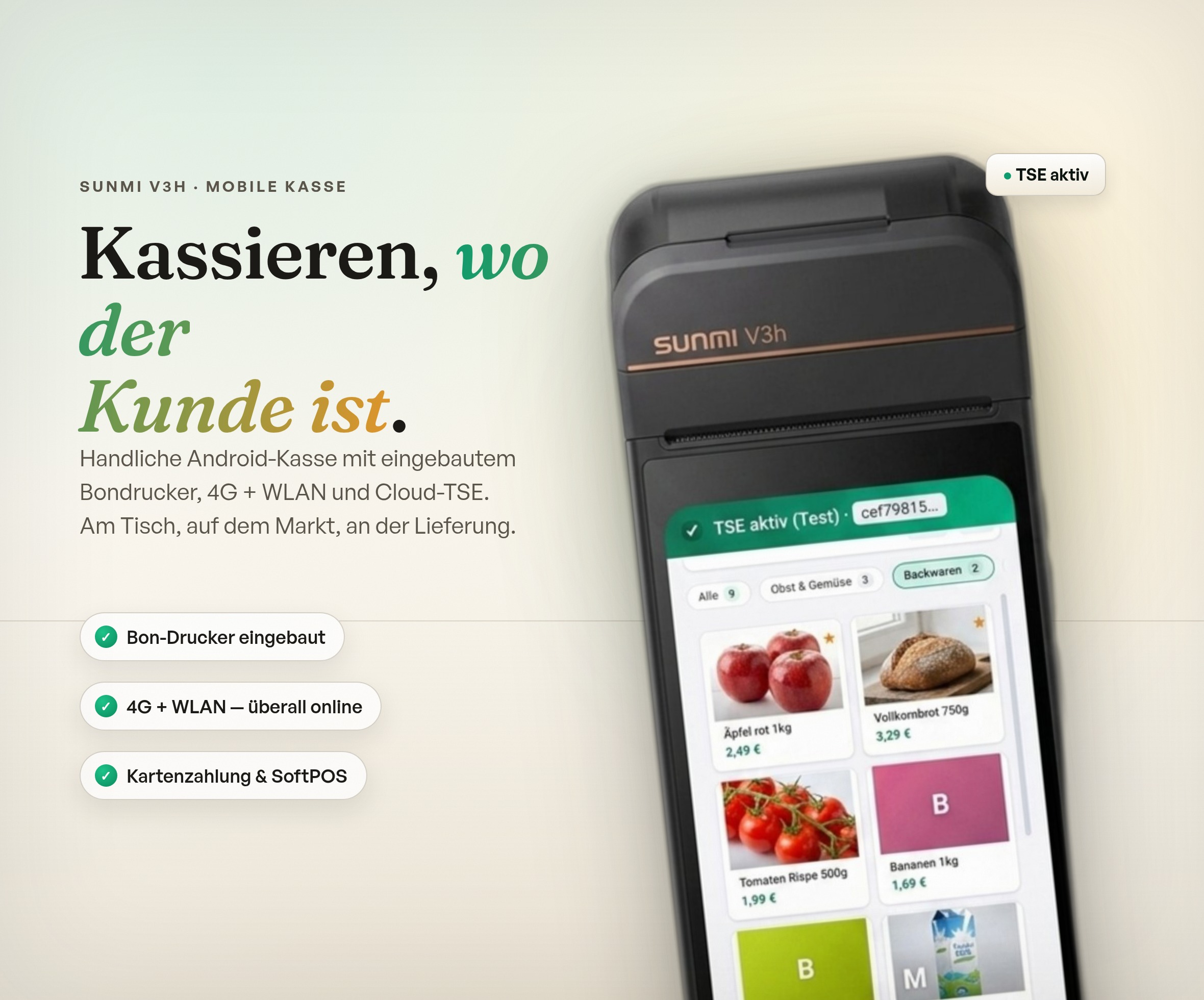 Sunmi V3h mit Quill - Mobil kassieren, überall